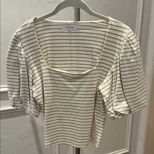 Frame Denim Women's Cream and Brown Striped Blouse